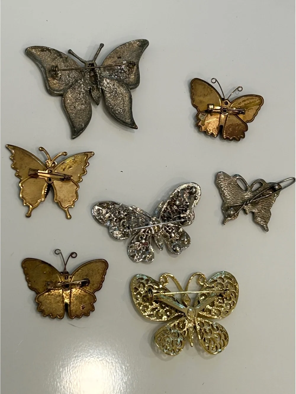 Vintage Butterfly Brooch Pin Lot 6 Pins 1 Hair Clip Enamel Filigree Rhinestone